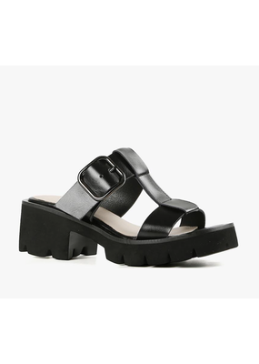 All Black Buckle Lugg Mule Sandal