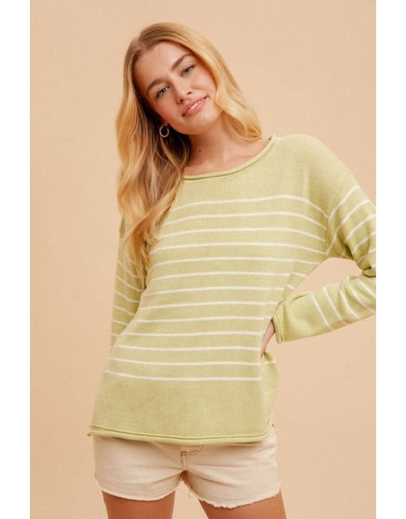 Hem & Thread Side Slit Hem Striped Sweater 33662 - Bootery Boutique