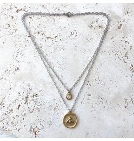 VB & CO Bee Fleur-de-Lis Vintage Coin Necklace