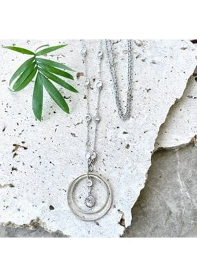 VB & CO Silver Crystal Long Necklace