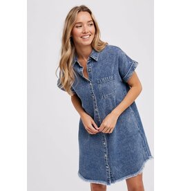 Bluivy Frayed Hem Denim Shirt Dress