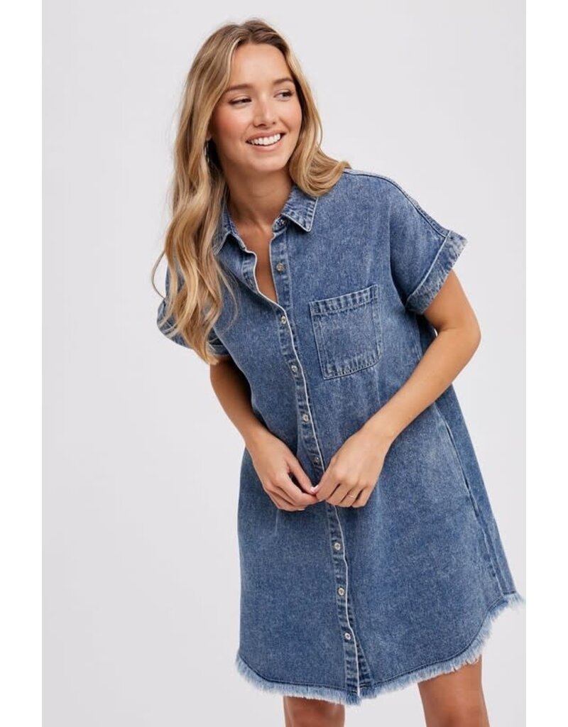 Buy Women Denim Shirt Dresses Short Sleeve Distressed Jean Dress Button  Down Casual Tunic Top, Blue, Small at Amazon.in