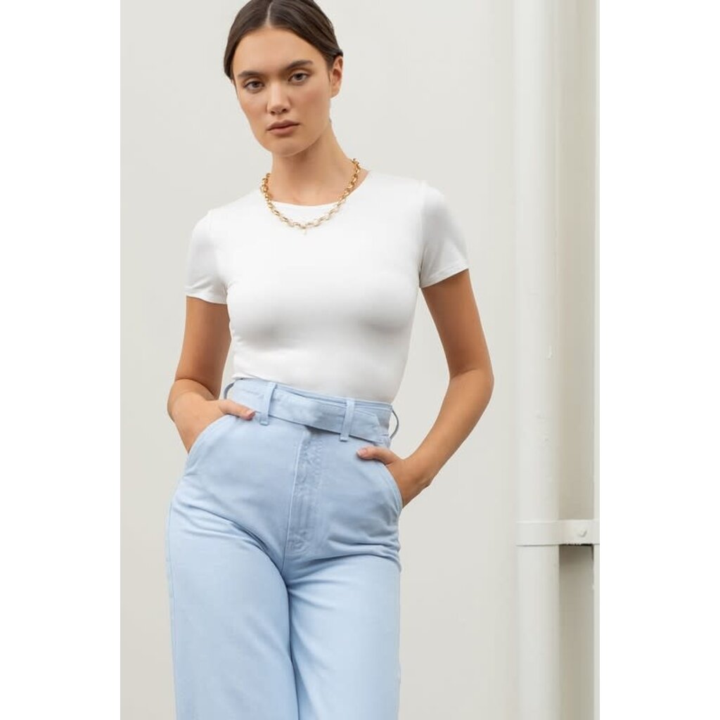 Blu Pepper Blu Pepper Solid Round Neck Crop Top