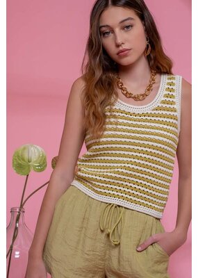 Blu Pepper Striped Crochet Knit Tank Top