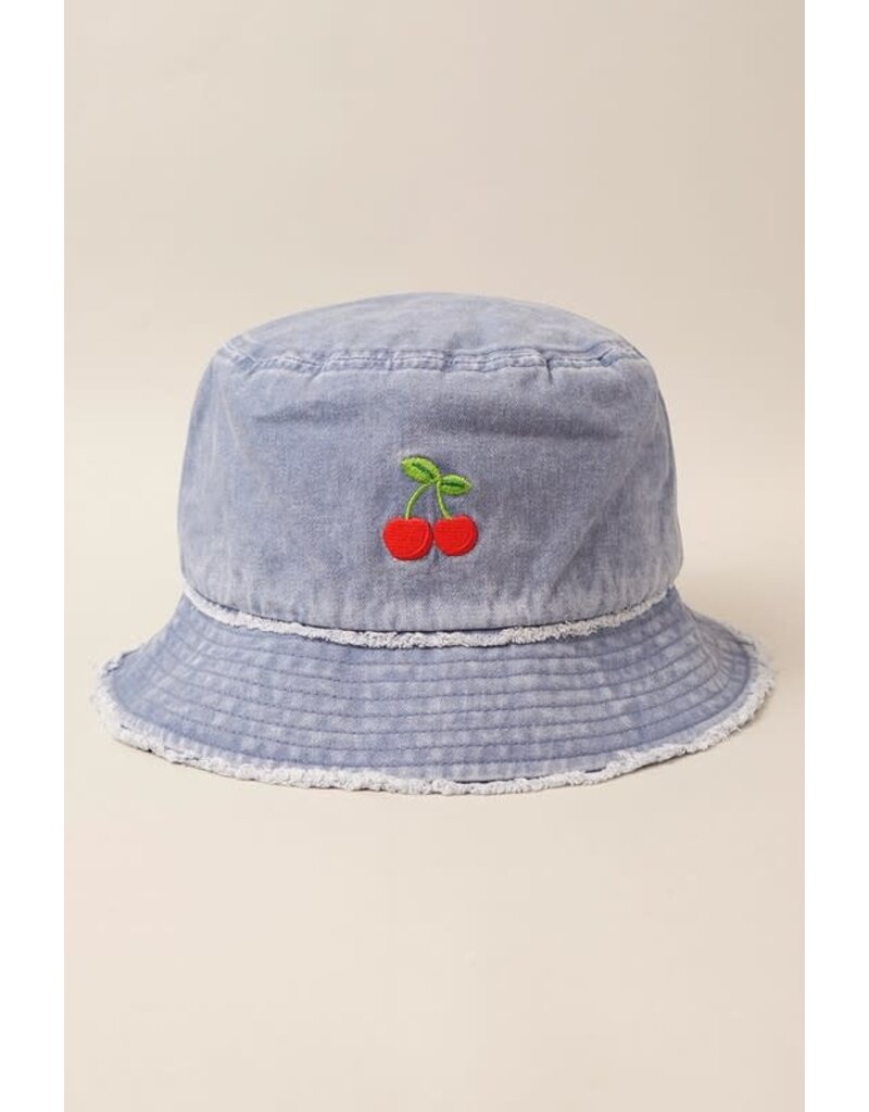Fashion City Fashion City Cherry Distressed Denim Bucket Hat