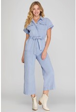 She + Sky She + Sky Woven Wash Button Front Jumpsuit