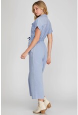 She + Sky She + Sky Woven Wash Button Front Jumpsuit