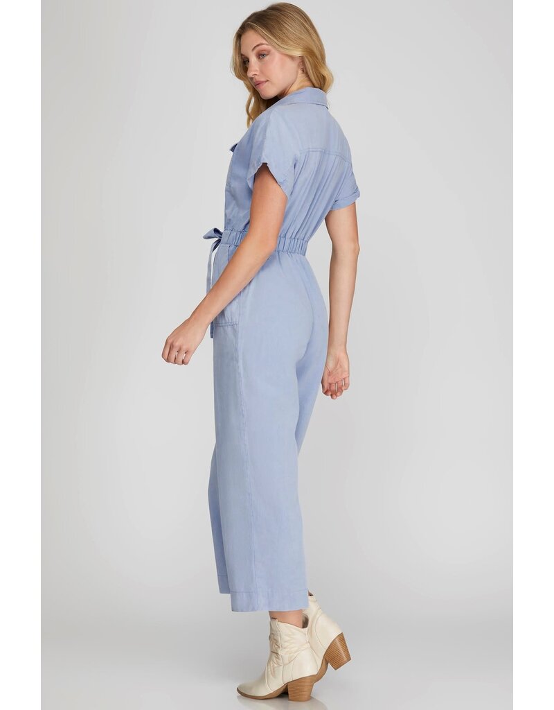 She + Sky She + Sky Woven Wash Button Front Jumpsuit