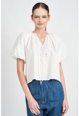 Jacquie the Label Jacquie the Label Bubble Sleeve Eyelet Top