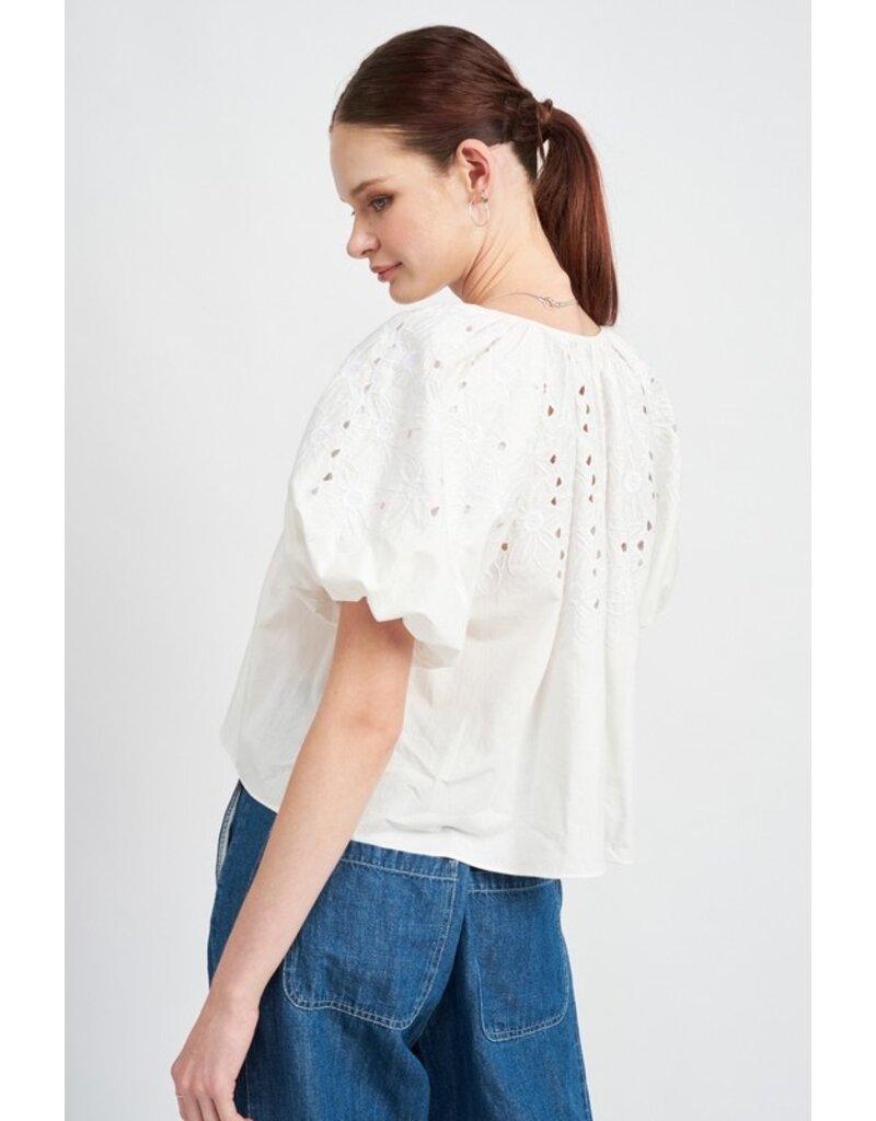 Jacquie the Label Jacquie the Label Bubble Sleeve Eyelet Top