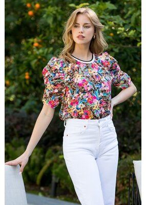 THML Ruched Sleeve Floral Top