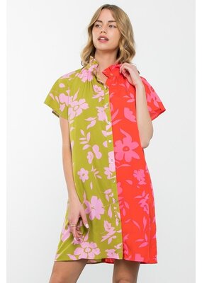 THML Colorblock Flower Print Dress