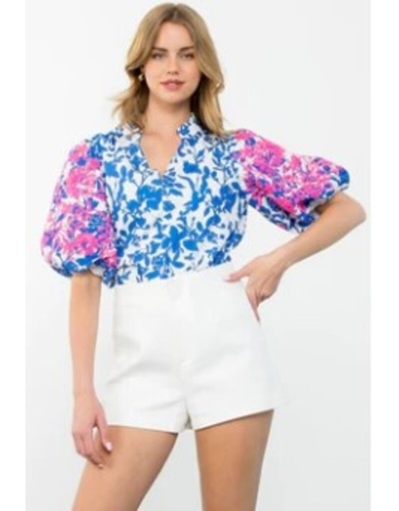 THML THML Embroidered Puff Sleeve Print Top