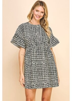 Pinch Print Short Sleeve Tunic Mini Dress