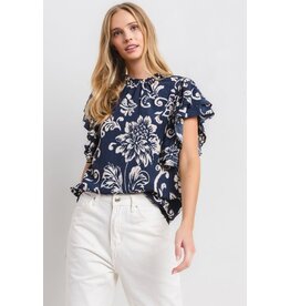 Ces Femme Floral Print Ruffled Sleeve Blouse