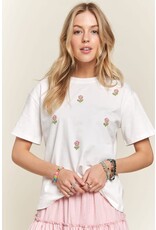 Adora Adora Pearl Accent Flower Patch Top