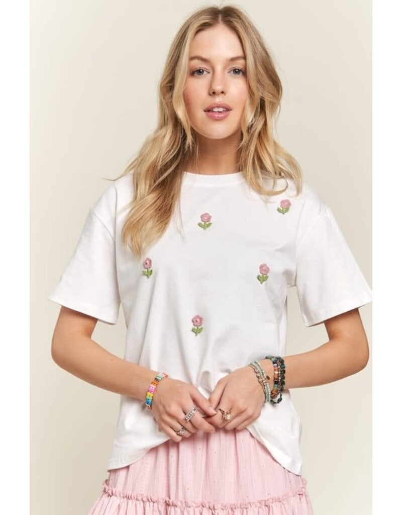 Adora Adora Pearl Accent Flower Patch Top