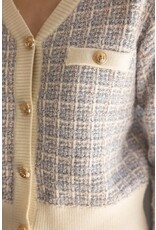 Voy Voy Tweed Gold Button Knit Cardigan