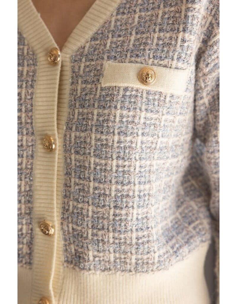 Voy Voy Tweed Gold Button Knit Cardigan