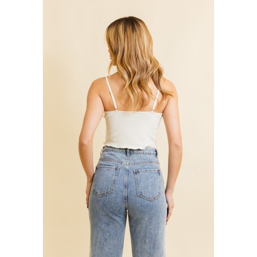 Leto Collection Leto Collection Daisy Embroidered Lettuce Edge Brami
