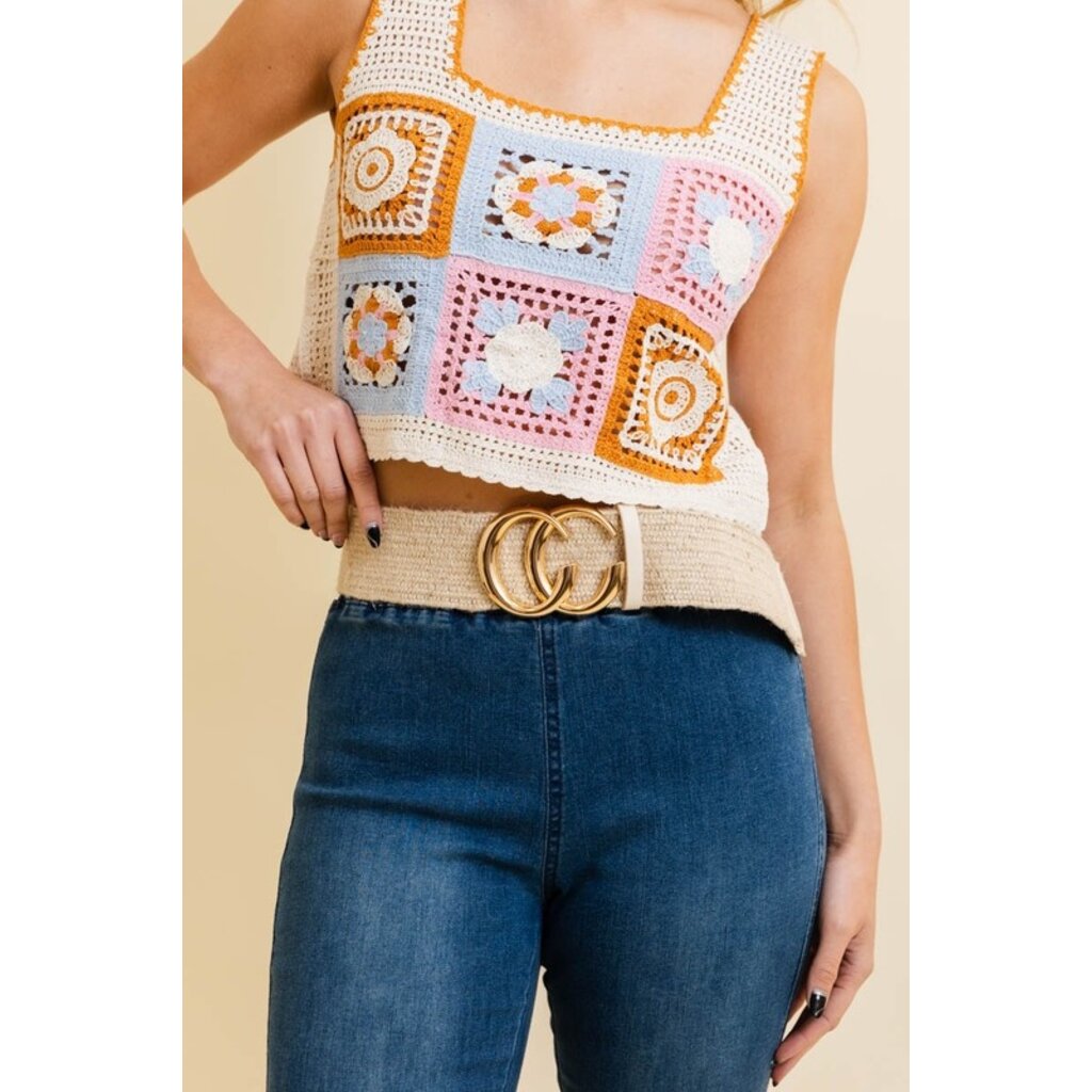 Leto Collection Leto Collection Raffia Elastic Double C Buckle Belt