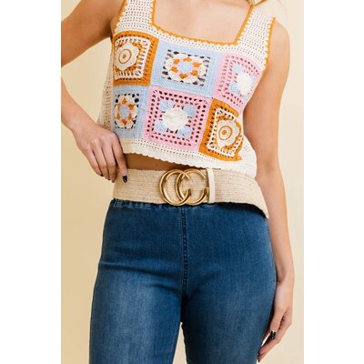 Leto Collection Raffia Elastic Double C Buckle Belt