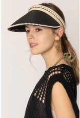 Fashion City Fashion City Straw Sun Visor with Pearl Decoration 10-WHV410071 Black