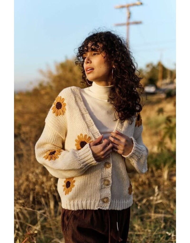 Mello Mello Sunflower V Neck Cardigan