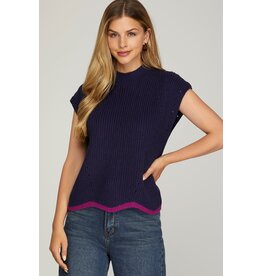 She + Sky Contrast Hem Sweater Top