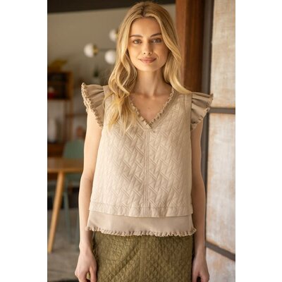Voy Elastic Banded Ruffle Vest Top
