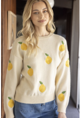 Voy Voy Lemon Embroidered Sweater Top