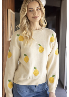 Voy Lemon Embroidered Sweater Top