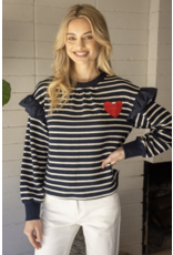 Voy Voy Striped Heart Detail Crewneck Top