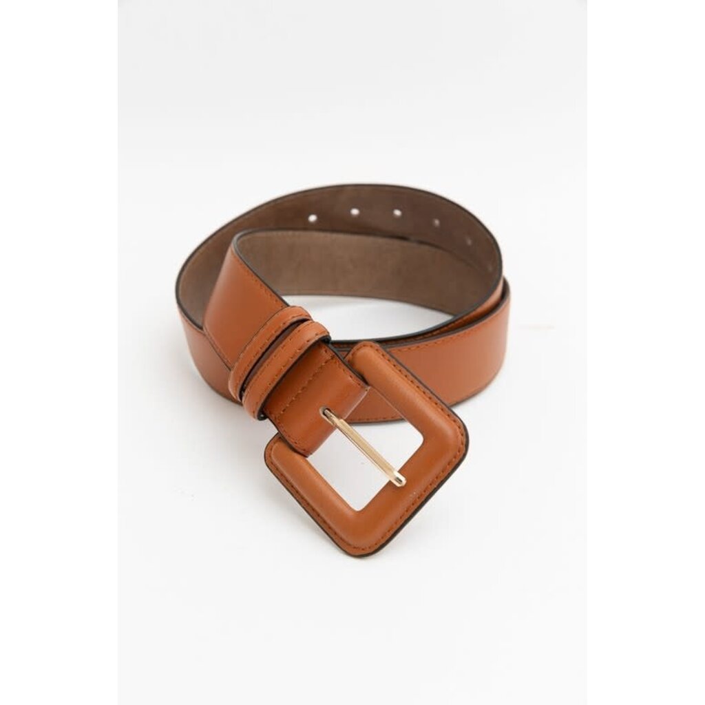 Leto Collection Leto Collection Genuine Leather Square Buckle Belt