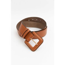 Leto Collection Leto Collection Genuine Leather Square Buckle Belt