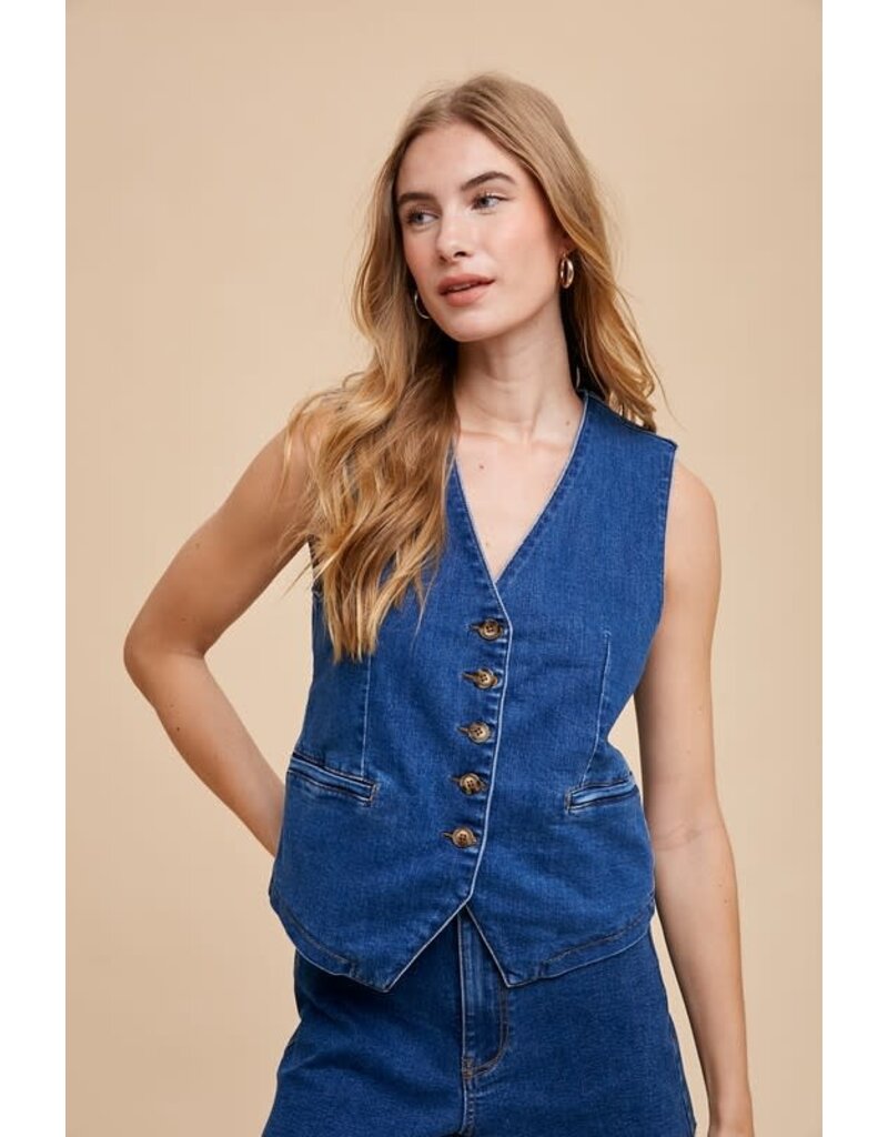 Anniewear Anniewear Stretch Denim Button Down Vest