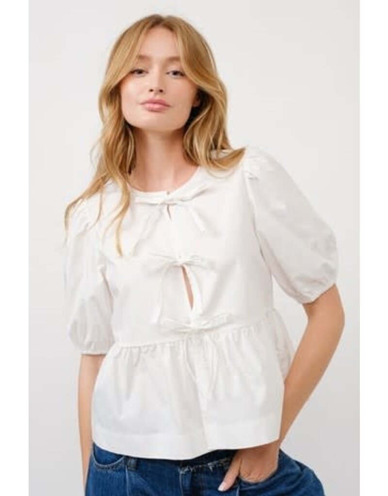 Aaron & Amber Aaron & Amber Bow Tie Peplum Blouse