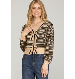 She + Sky Striped Cardigan with Ribbon Button