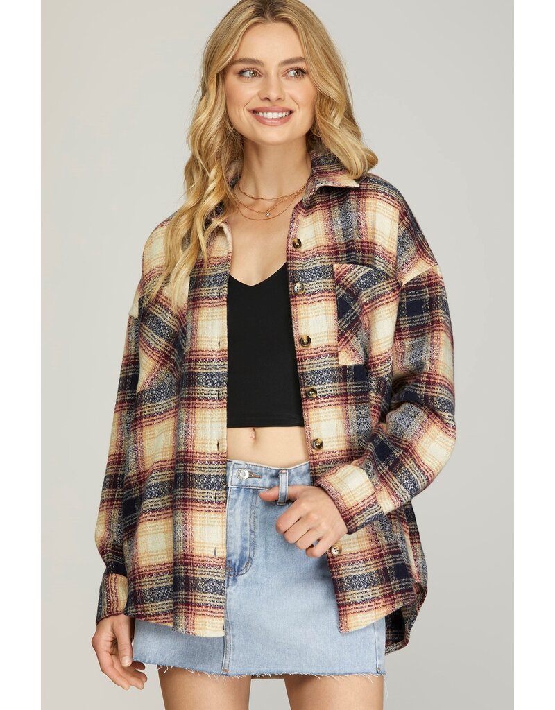 She + Sky She + Sky Plaid Shacket with Side Pockets