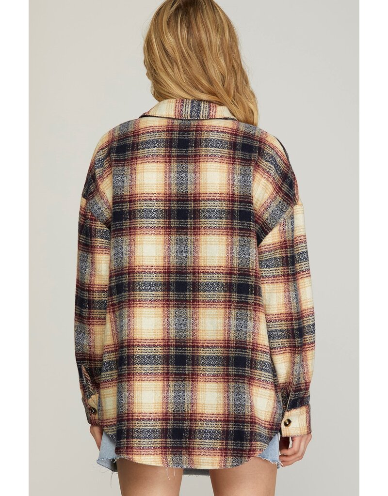 She + Sky She + Sky Plaid Shacket with Side Pockets