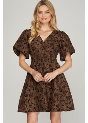 She + Sky Balloon Sleeve Floral Pattern Dress