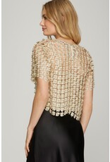 She + Sky She + Sky Lurex Crochet Lace Pearl Beaded Top