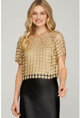 She + Sky She + Sky Lurex Crochet Lace Pearl Beaded Top