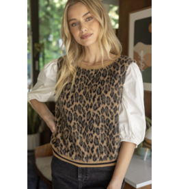 Voy Leopard Fur Contrast Sleeve Top