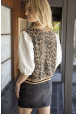 Voy Voy Leopard Fur Contrast Sleeve Top