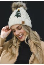 Panache Apparel Panache Apparel Cable Knit Pom Hat w/Embroidered Tree