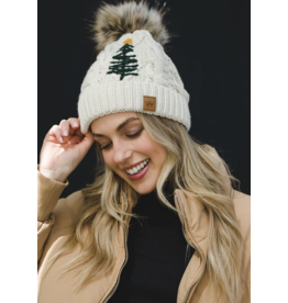 Panache Apparel Cable Knit Pom Hat w/Embroidered Tree