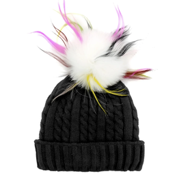 Mitchie's Matchings Cable Knit Hat with Multi Fox Pom
