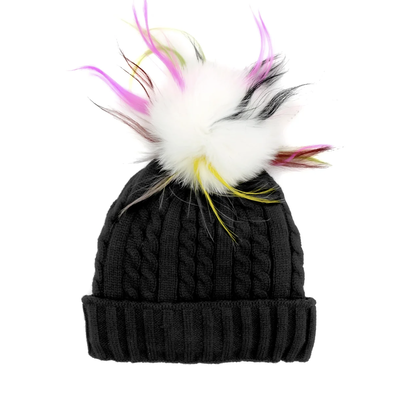 Mitchie's Matchings Cable Knit Hat with Multi Fox Pom