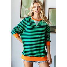 First Love First Love Contrast Hem Striped Sweatshirt